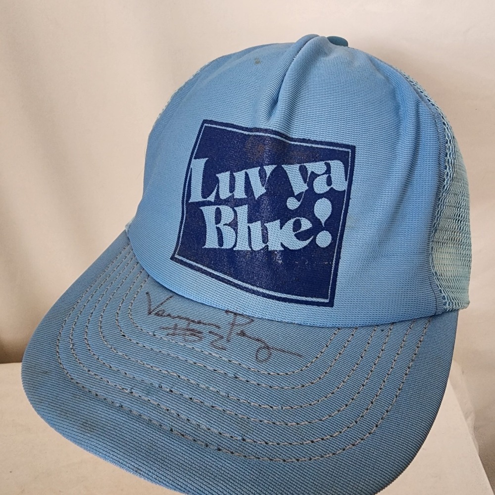 Vtg 1978 Houston Oilers Love Ya Blue Hat Snapback NFL Autograph 32 Vernon Perry